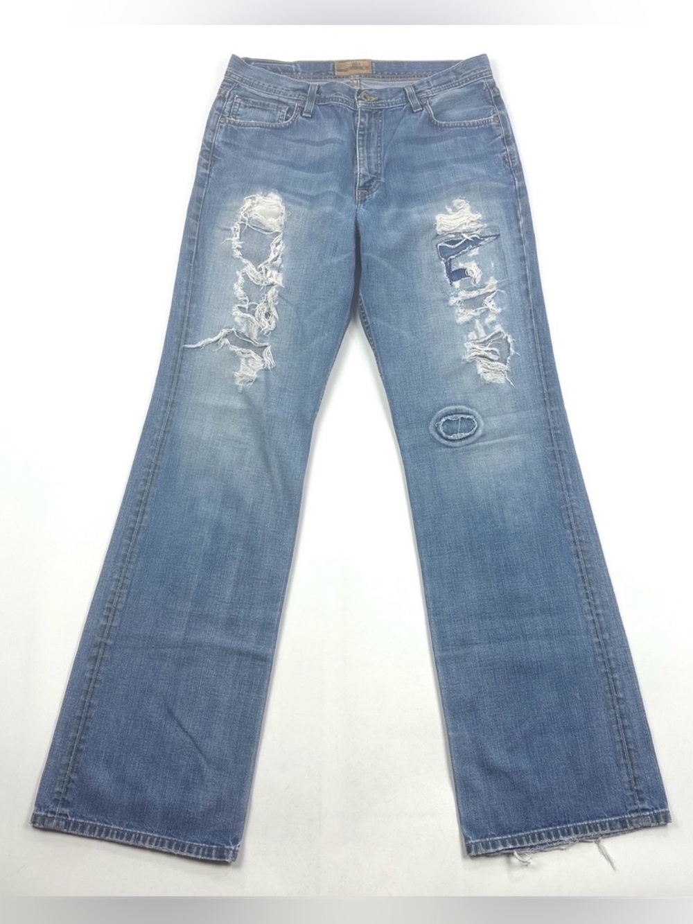 BKE Tyler Straight Leg Mens 34 Extra Long Jeans Light Blue Distressed XBM119